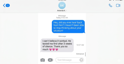Text message testimonial from Amanda K.